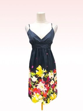 THEORY Navy Blue Floral Print Silk Dress (Sz 4)